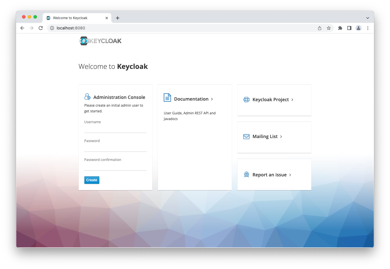Keycloak with factory settings