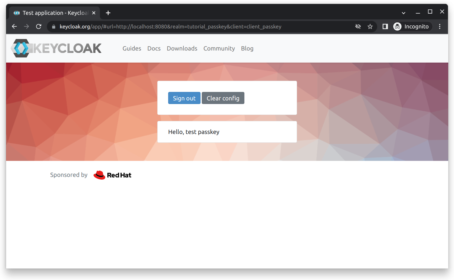 Keycloak Testing Application Signed In