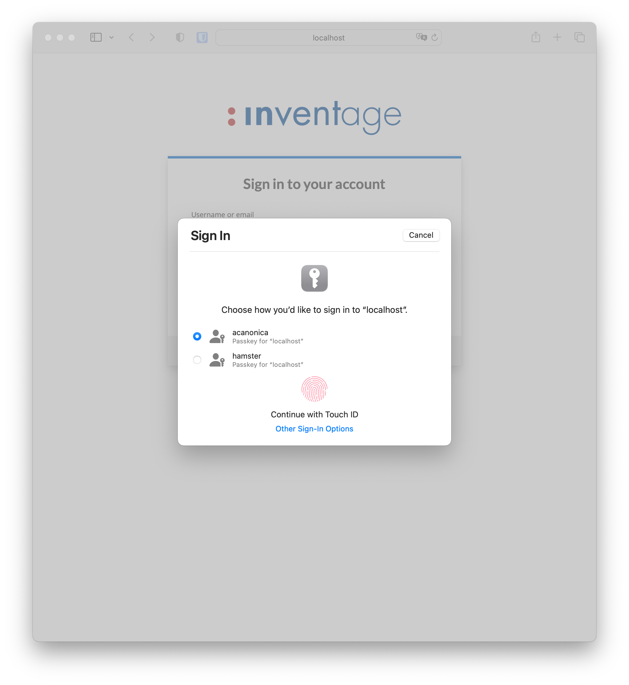 MAC Login with Passkey Page